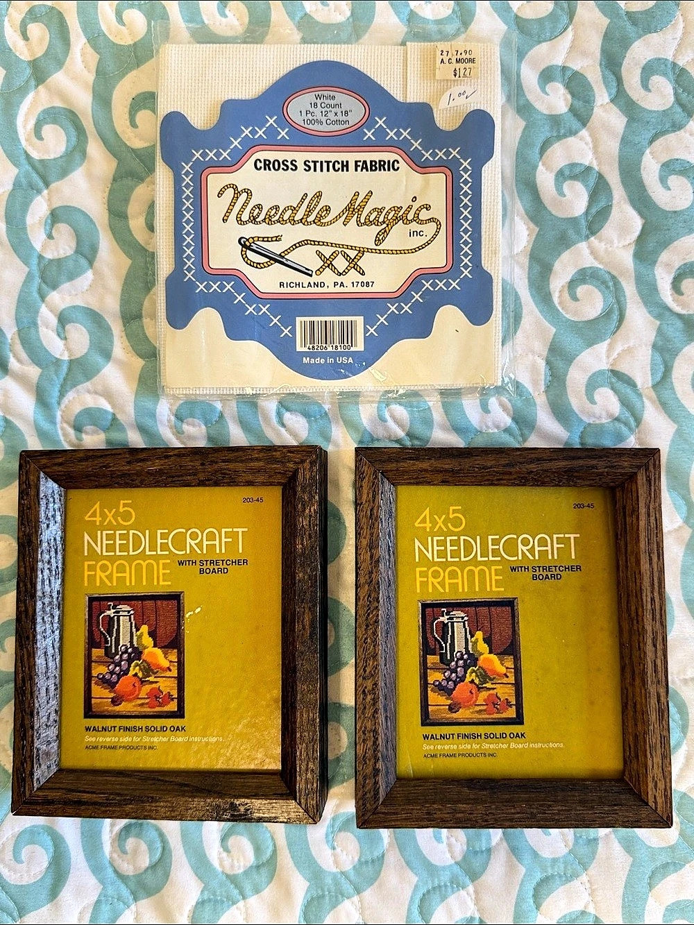 Vintage Needlepoint/Cross-stitch Set w/ 2 Frames & Fabric